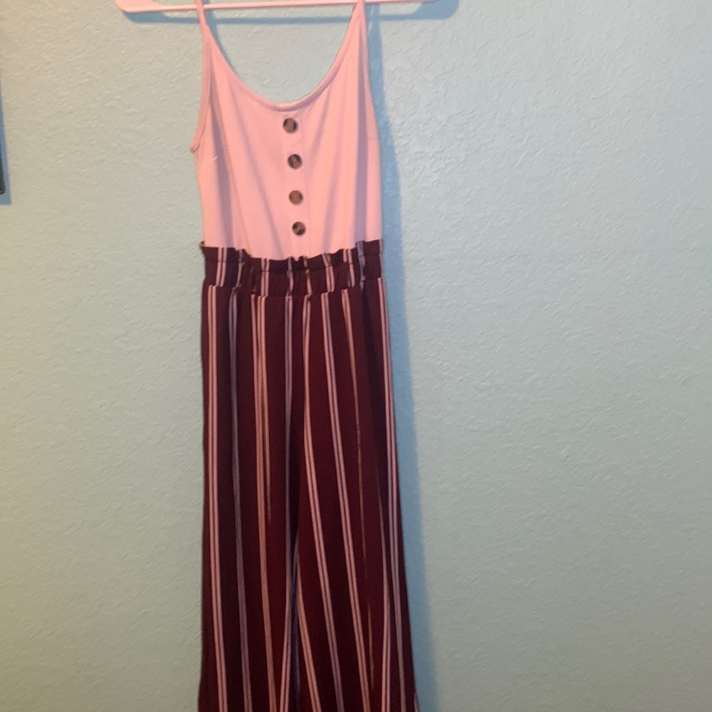 Maroon striped jumpsuit